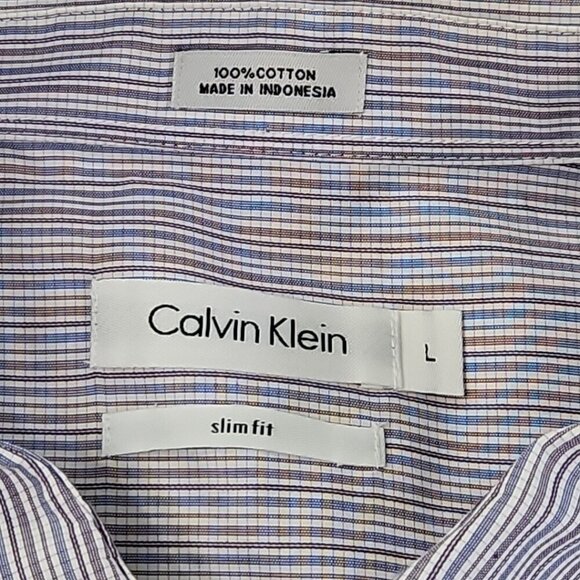 Calvin Klein Button Up Shirt Men's L Purple Stripes Pocket Long Sleeve EUC LN - Picture 8 of 15